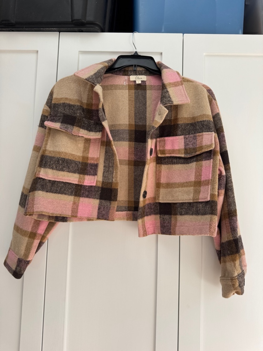 Woven Plaid Cropped Jacket - Pink & Tan